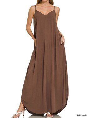 Women  Crinkle Cami Maxi Dress with Side Pockets